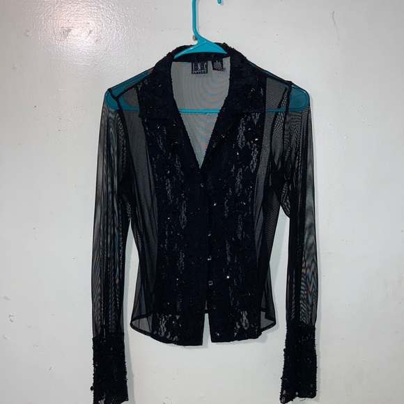 INC International Concepts Tops - Beautiful black nylon lace blouse, size S